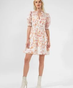 French Connection Diana Print Puff-Sleeve Dress New In 10 French Connection Diana Print Puff-Sleeve Dress New In