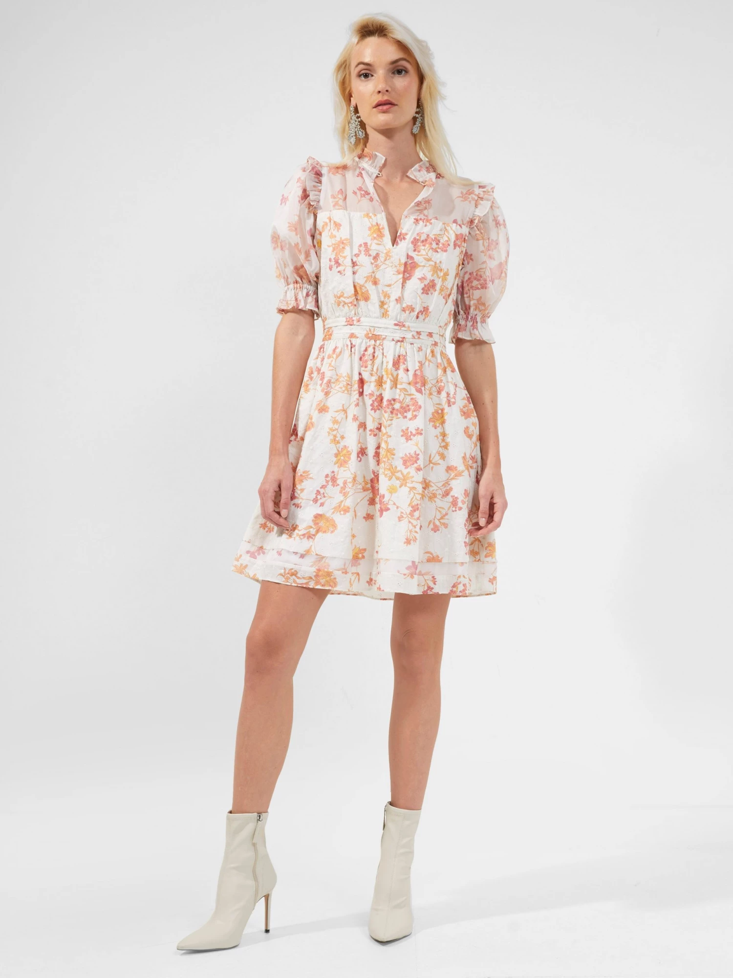 French Connection Diana Print Puff-Sleeve Dress New In 5 French Connection Diana Print Puff-Sleeve Dress New In