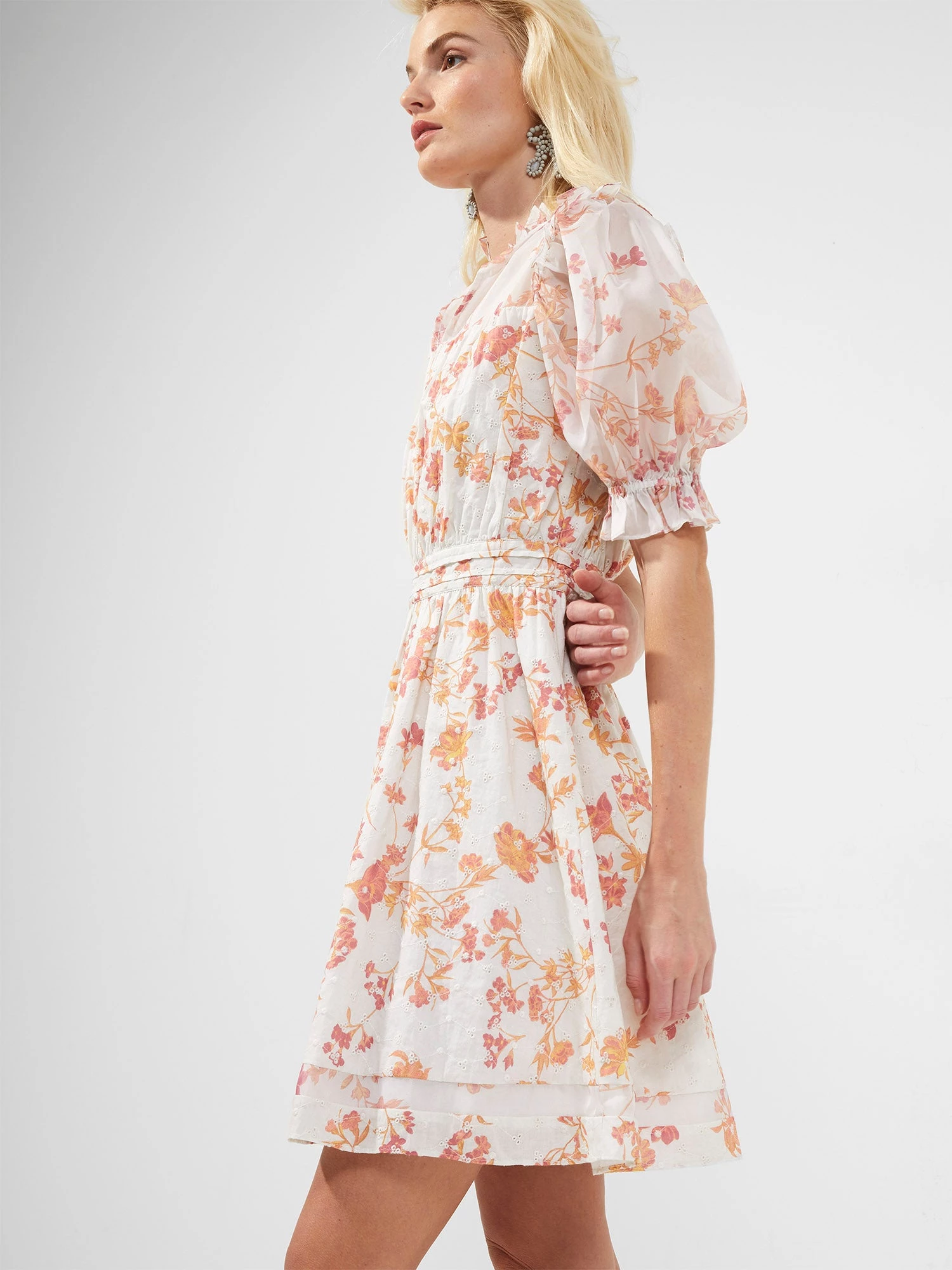 French Connection Diana Print Puff-Sleeve Dress New In 6 French Connection Diana Print Puff-Sleeve Dress New In