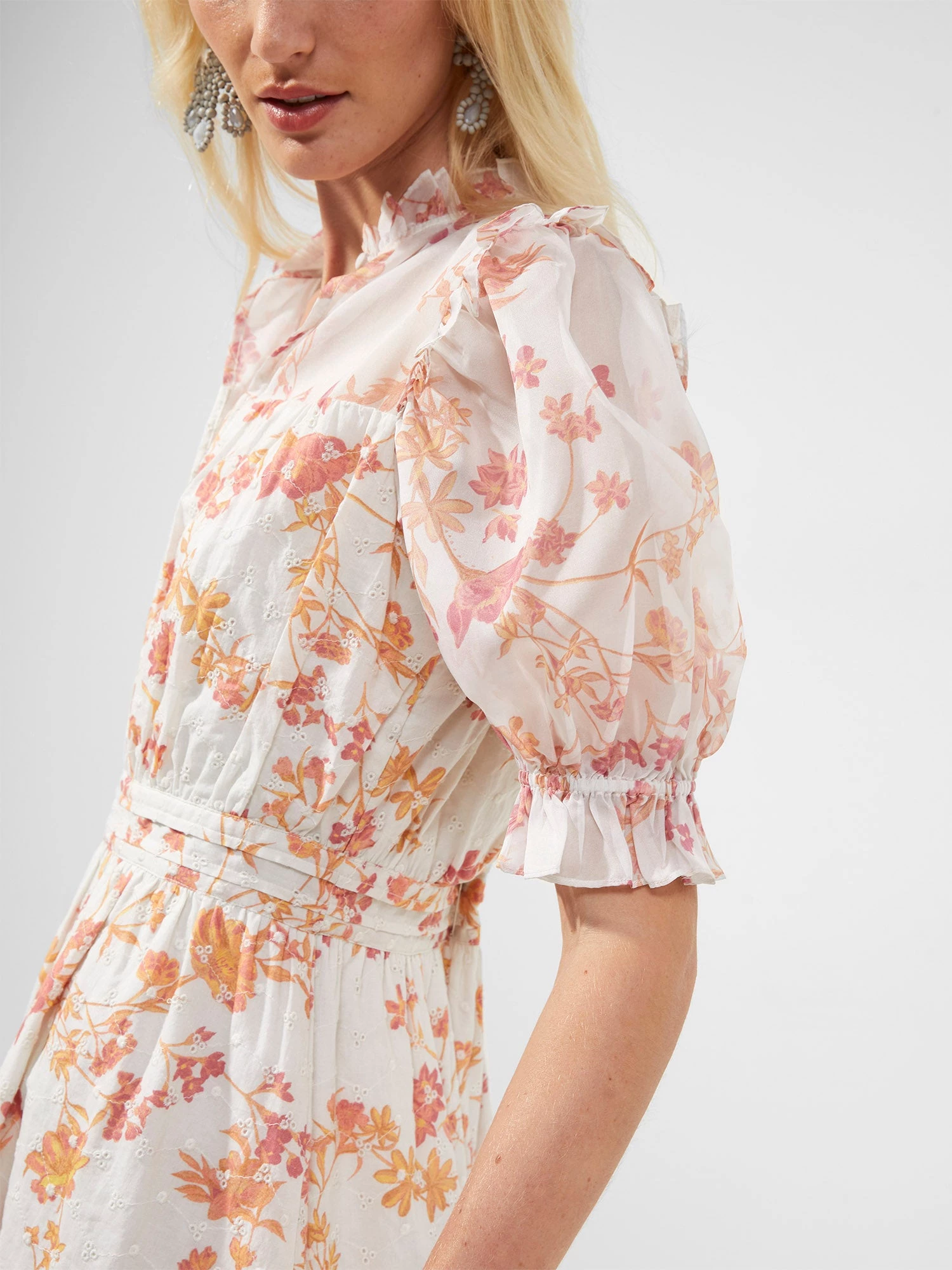 French Connection Diana Print Puff-Sleeve Dress New In 4 French Connection Diana Print Puff-Sleeve Dress New In