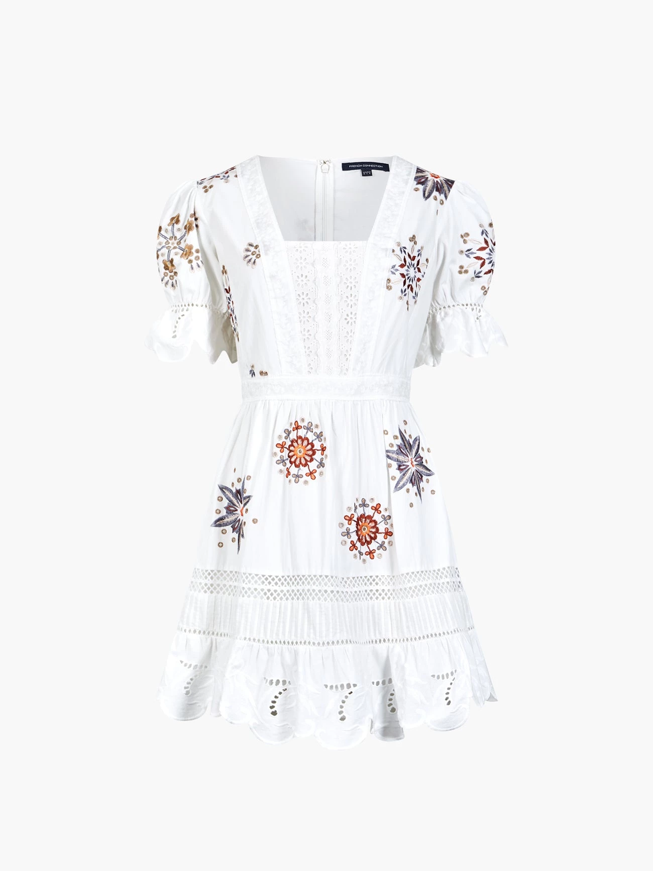 French Connection New In Biton Embroidered Cotton Mini Dress 8 French Connection New In Biton Embroidered Cotton Mini Dress