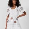 French Connection New In Biton Embroidered Cotton Mini Dress