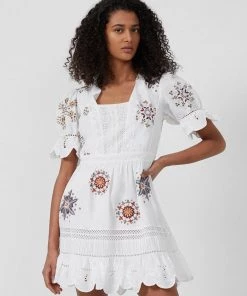 French Connection New In Biton Embroidered Cotton Mini Dress