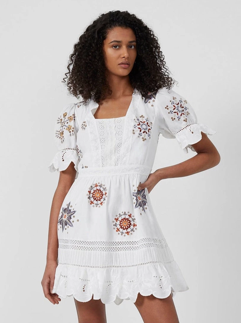 French Connection New In Biton Embroidered Cotton Mini Dress 3 French Connection New In Biton Embroidered Cotton Mini Dress