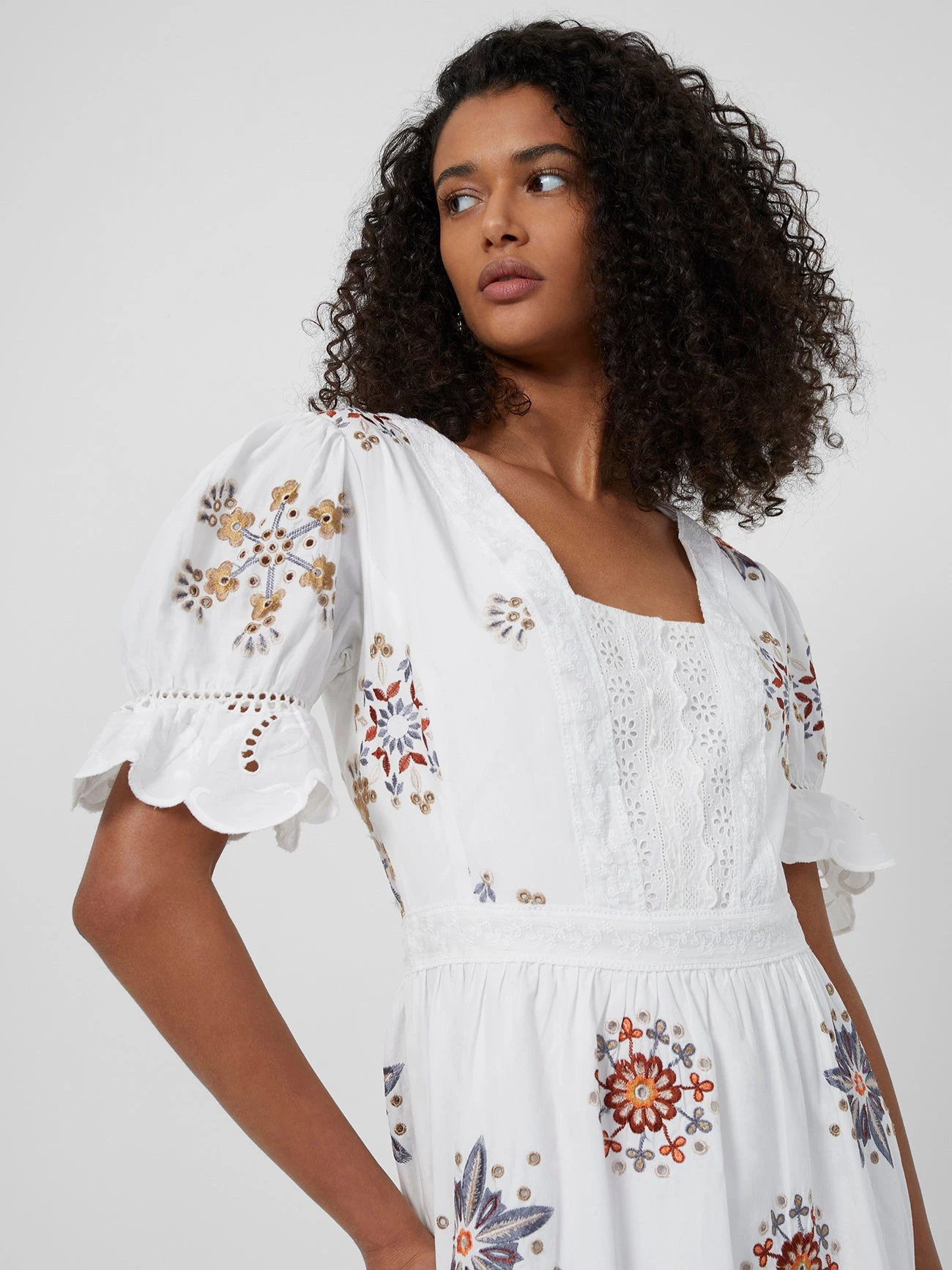French Connection New In Biton Embroidered Cotton Mini Dress 4 French Connection New In Biton Embroidered Cotton Mini Dress