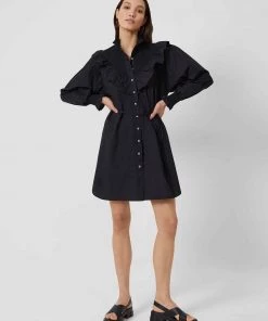 French Connection Organic Poplin Smock-Neck Dress New In