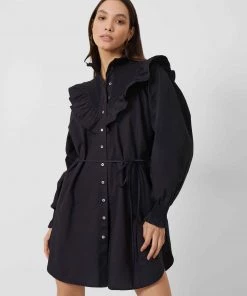French Connection Organic Poplin Smock-Neck Dress New In