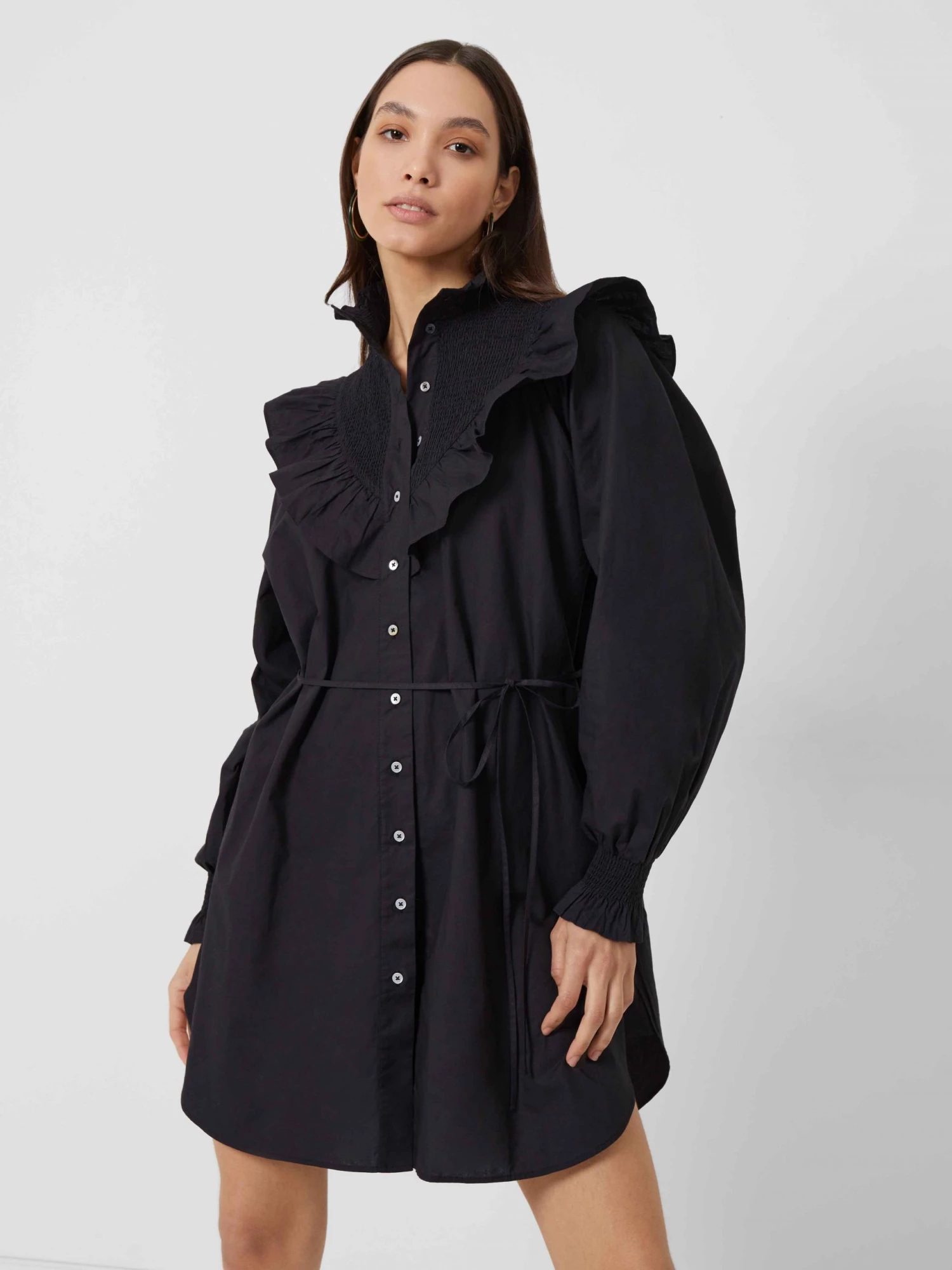 French Connection Organic Poplin Smock-Neck Dress New In 3 French Connection Organic Poplin Smock-Neck Dress New In