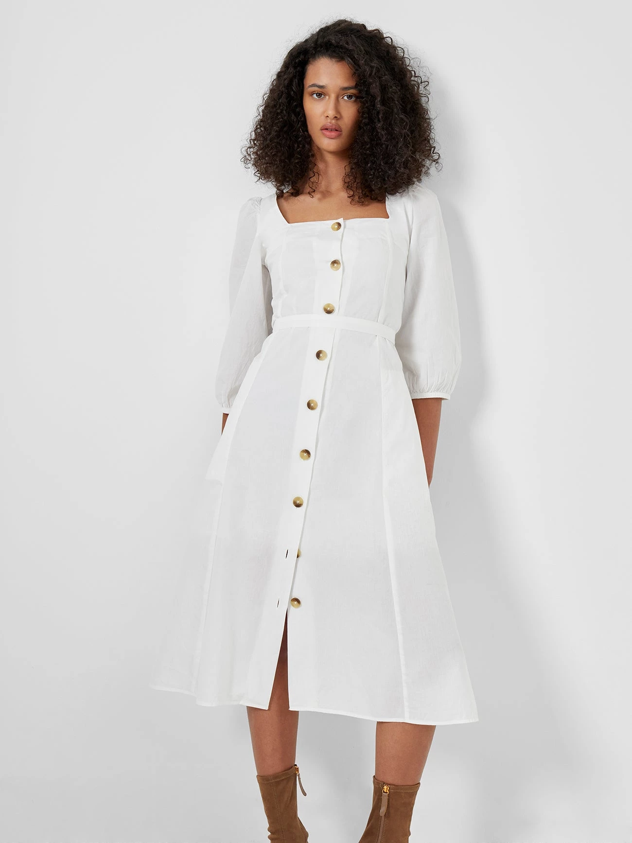 French Connection New In Lavanna Poplin Square-Neck Dress 4 French Connection New In Lavanna Poplin Square-Neck Dress