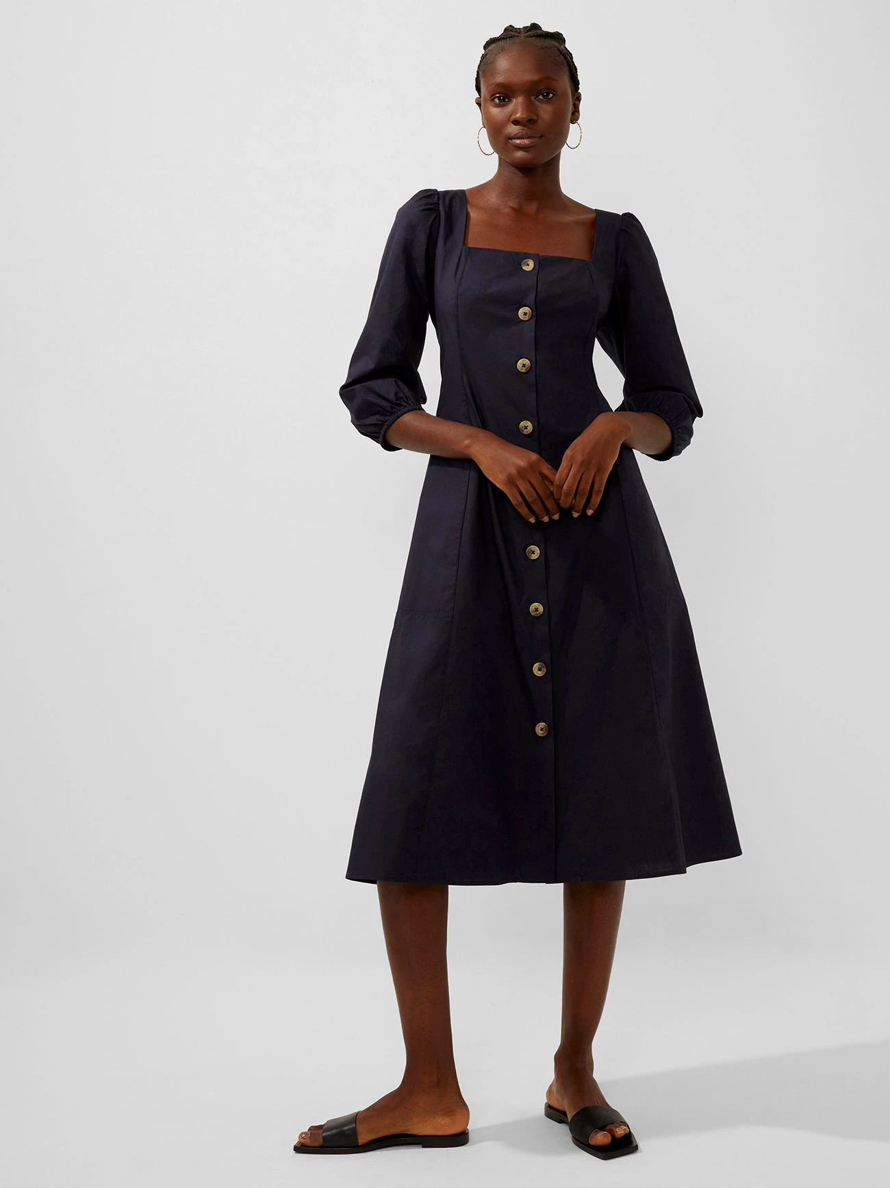French Connection New In Lavanna Poplin Square-Neck Dress 7 French Connection New In Lavanna Poplin Square-Neck Dress