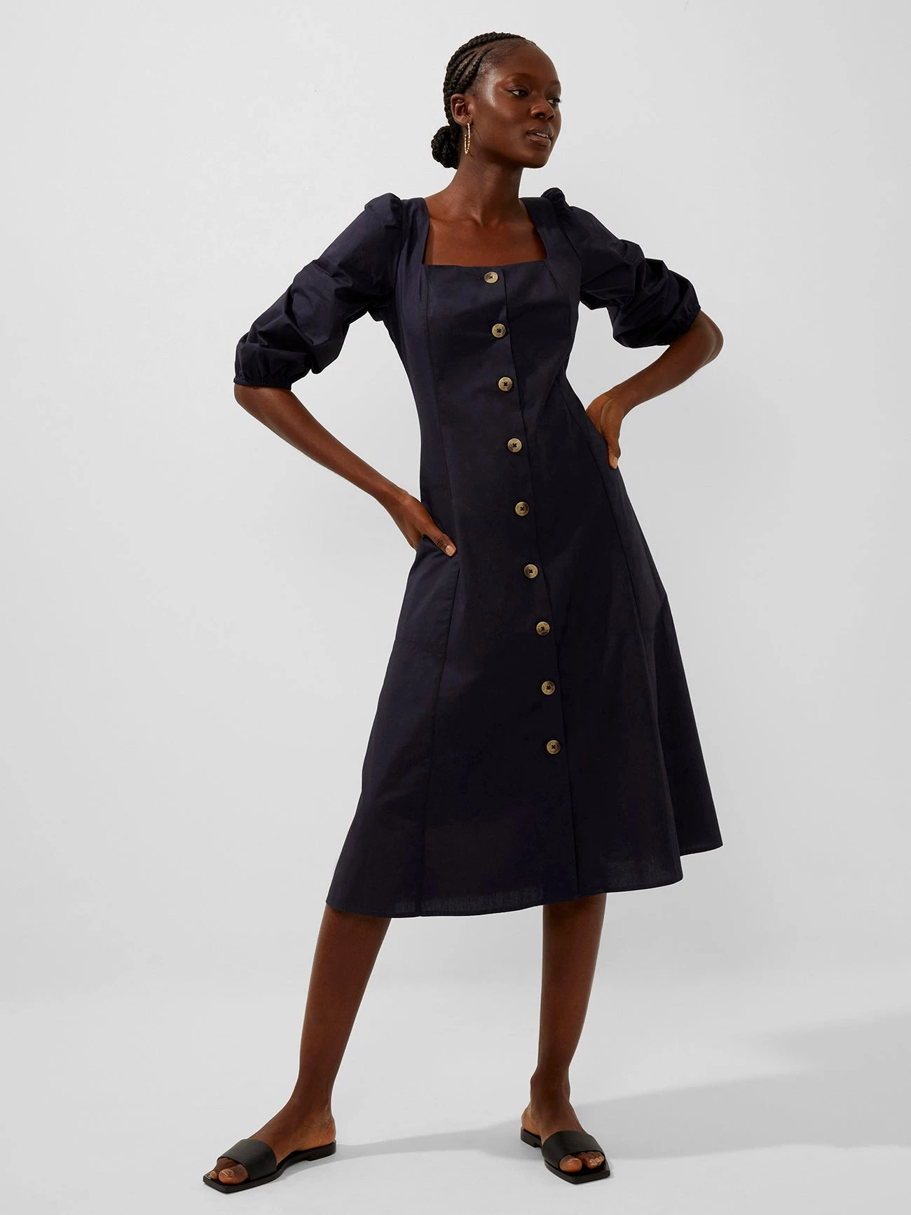 French Connection New In Lavanna Poplin Square-Neck Dress 4 French Connection New In Lavanna Poplin Square-Neck Dress