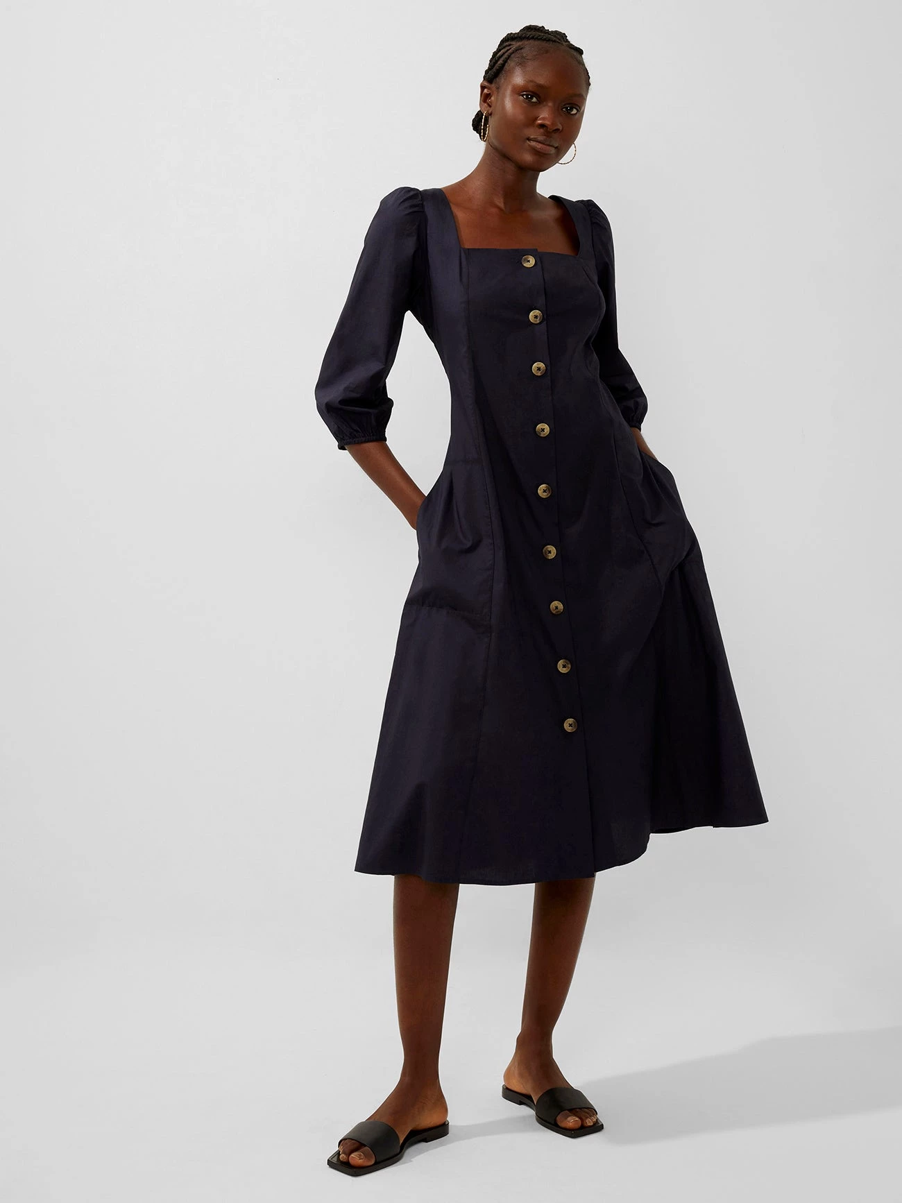 French Connection New In Lavanna Poplin Square-Neck Dress 8 French Connection New In Lavanna Poplin Square-Neck Dress