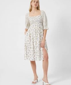 French Connection Doria Smock Balloon-Sleeve Dress New In