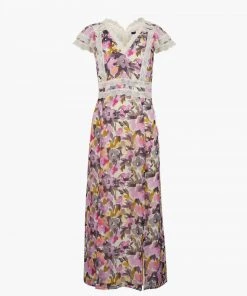 French Connection Catlett Recycled Crinkle Lace Trim Midi Dress New In