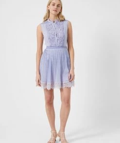 French Connection Abibi Embroidered High-Neck Dress New In