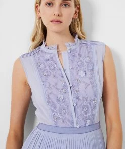 French Connection Abibi Embroidered High-Neck Dress New In