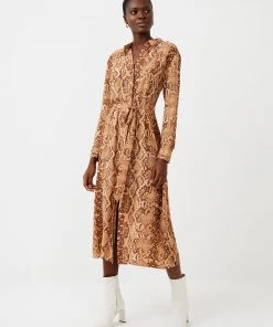 French Connection Snake Print Midi Shirt Dress