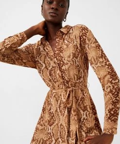 French Connection Snake Print Midi Shirt Dress