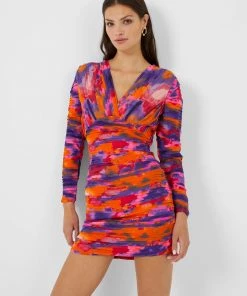 French Connection Watercolour Long Sleeve Bodycon Mini Dress Sale