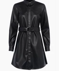 French Connection Patti Vegan Leather Mini Shirt Dress
