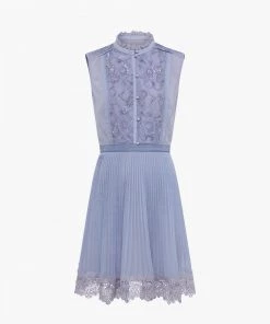 French Connection Abibi Embroidered High-Neck Dress New In