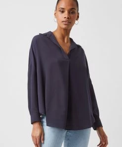 French Connection Tops Rhodes Crepe Pop Over Shirt