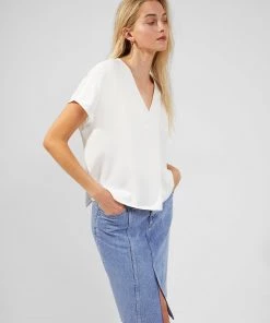 French Connection Crepe Light Short-Sleeve V-Neck Top Tops