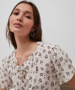 French Connection Aura Floral Gathered Neck Top