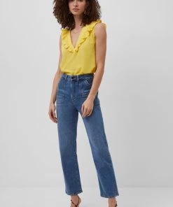 French Connection Crepe Light V Neck Ruffled Top