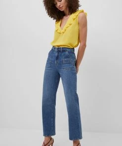 French Connection Crepe Light V Neck Ruffled Top