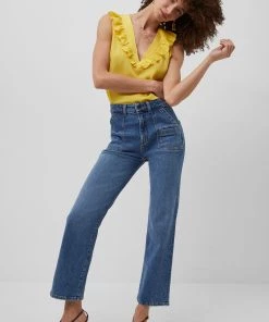 French Connection Crepe Light V Neck Ruffled Top