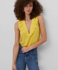 French Connection Crepe Light V Neck Ruffled Top