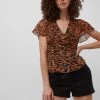 French Connection Iger Crinkle Mix V Neck Top Sale