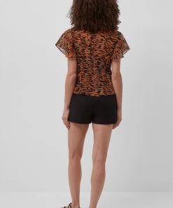 French Connection Iger Crinkle Mix V Neck Top Sale