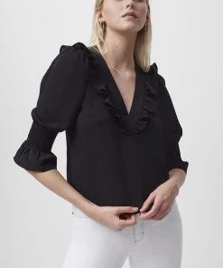 French Connection Crepe Light Ruffle Neck Blouse