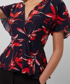 French Connection Elvia Crepe V Neck Top Last Chance To Buy