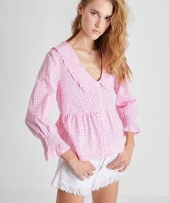 French Connection Sale Artina Gingham Embroidered Top