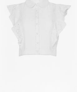 French Connection Duna Broderie Lawn Cropped Top Last Chance To Buy