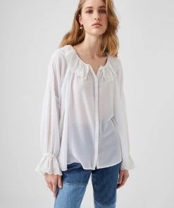 French Connection Ewn Embroidery Recycled Ruffle Blouse