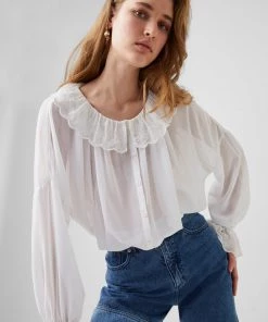 French Connection Ewn Embroidery Recycled Ruffle Blouse