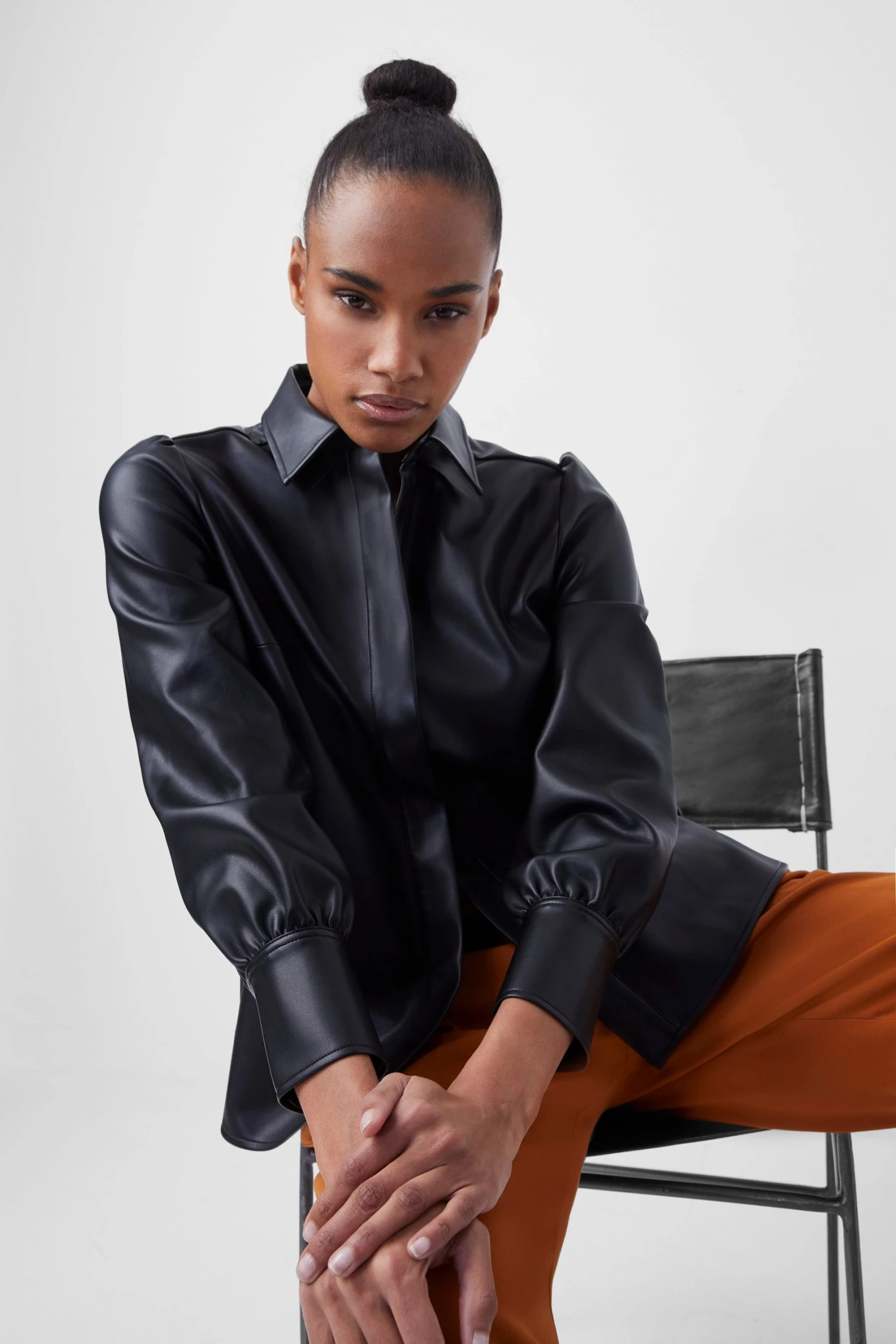 French Connection Sale Crolenda Vegan Leather Shirt 5 French Connection Sale Crolenda Vegan Leather Shirt