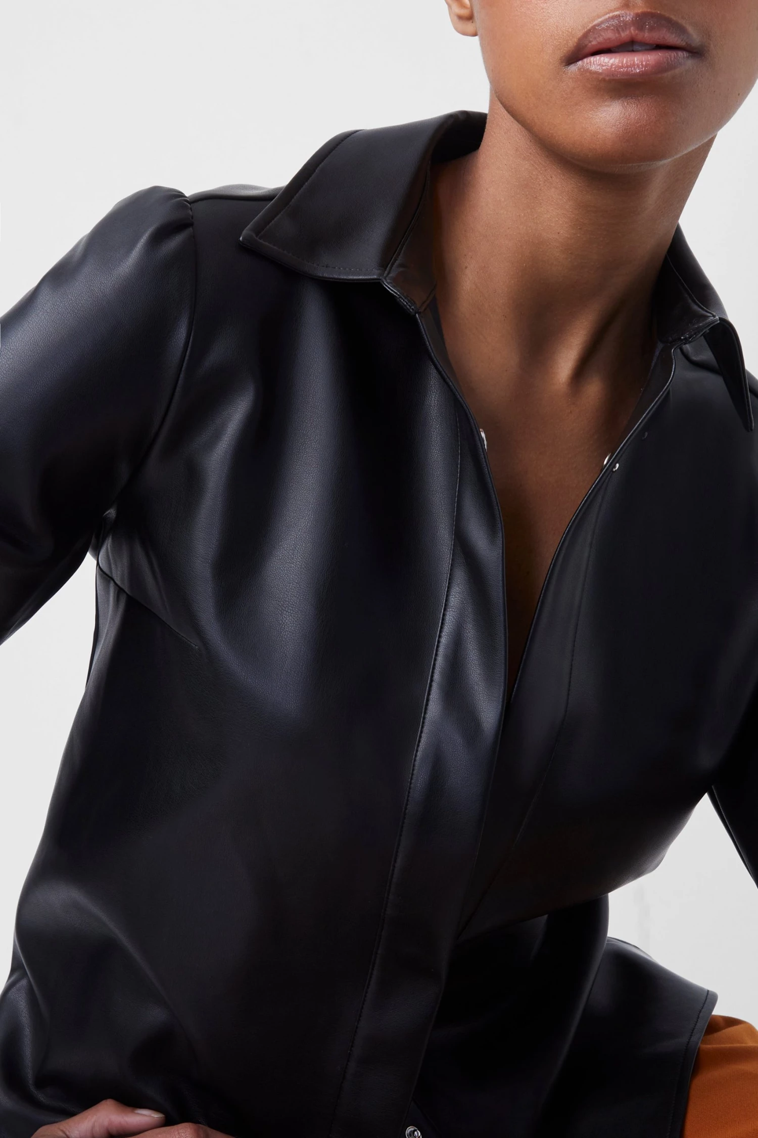 French Connection Sale Crolenda Vegan Leather Shirt 6 French Connection Sale Crolenda Vegan Leather Shirt