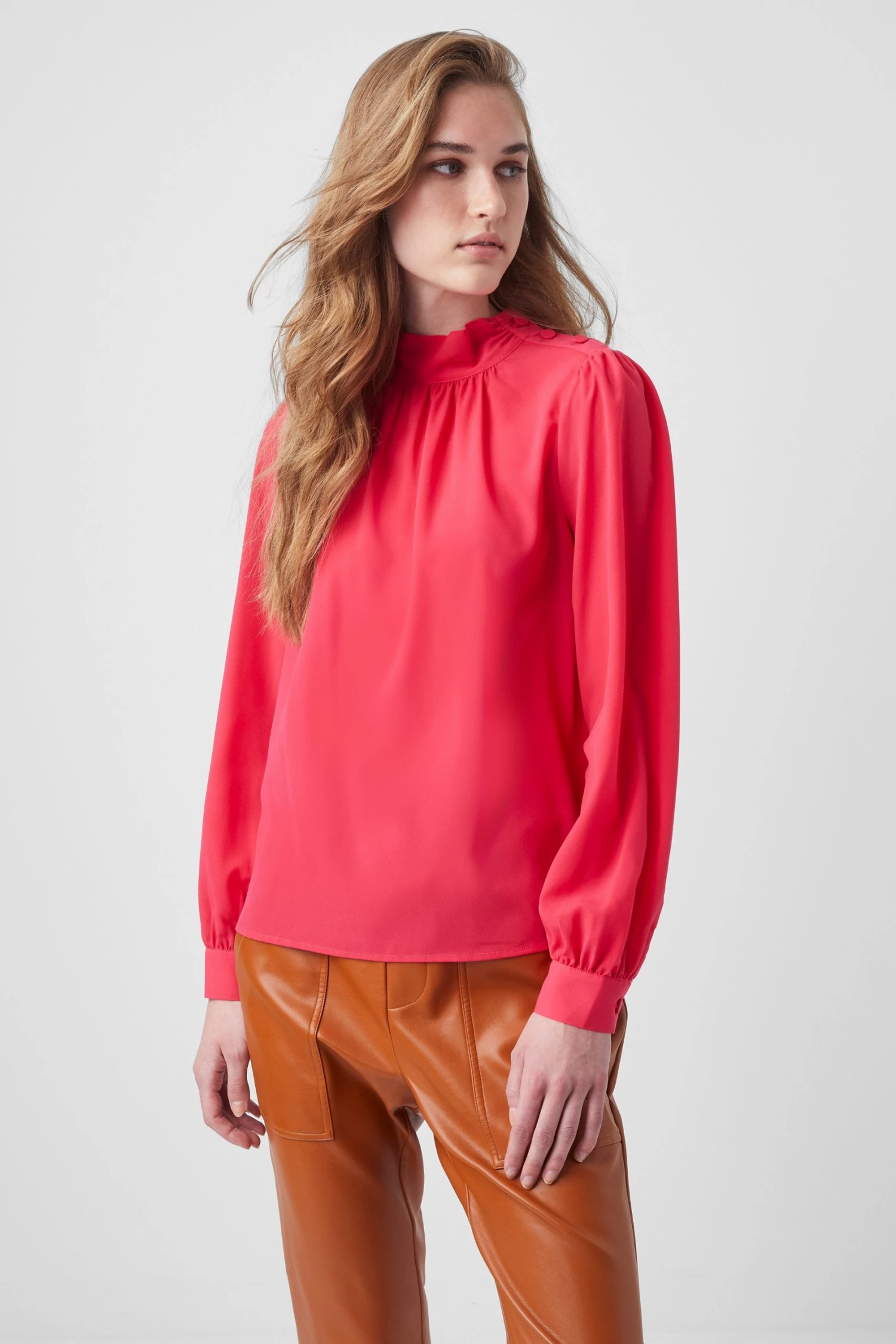 French Connection Arina Solid Button-Neck Top Sale 5 French Connection Arina Solid Button-Neck Top Sale