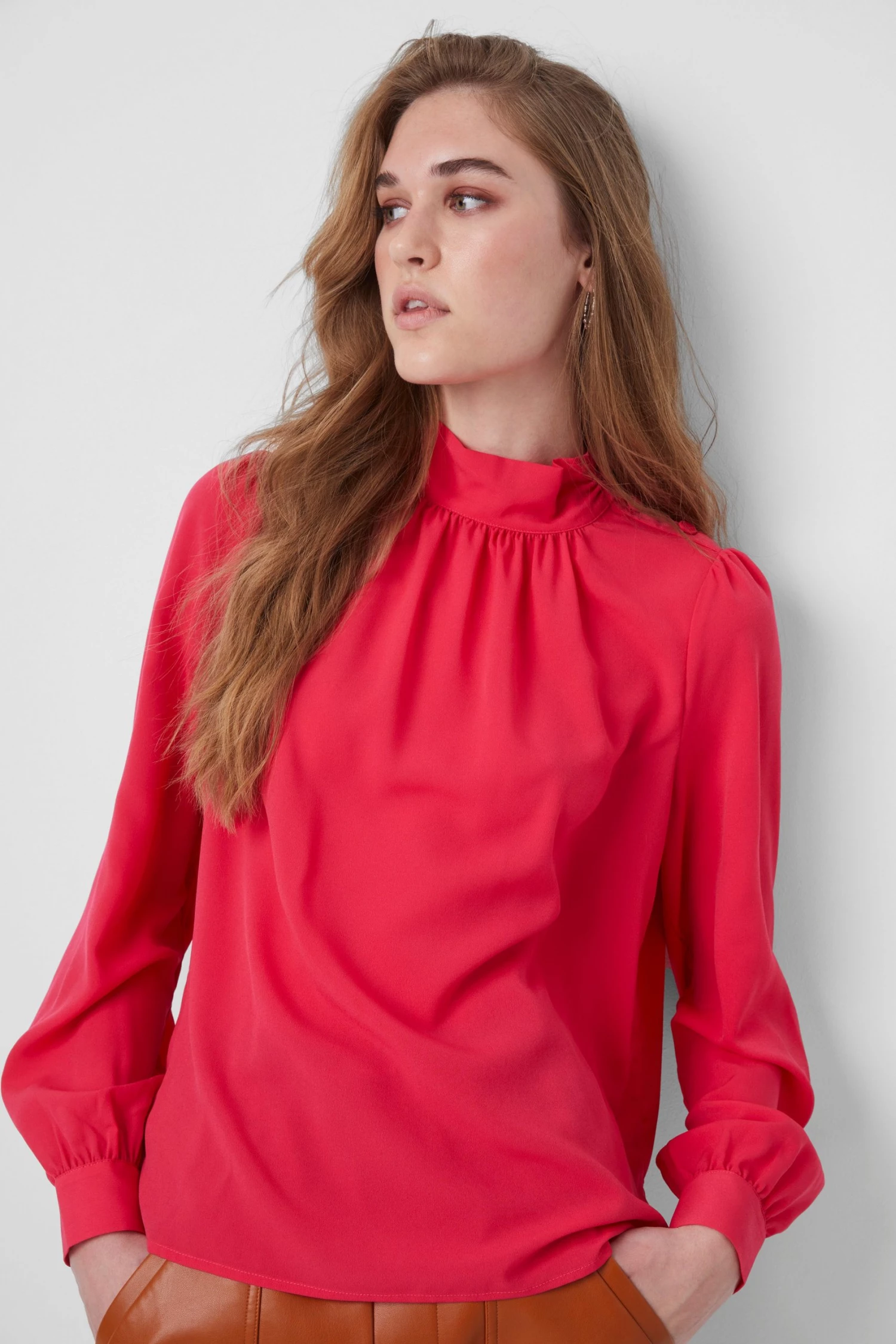 French Connection Arina Solid Button-Neck Top Sale 3 French Connection Arina Solid Button-Neck Top Sale