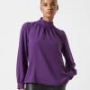 French Connection Arina Solid Button Neck Top Sale