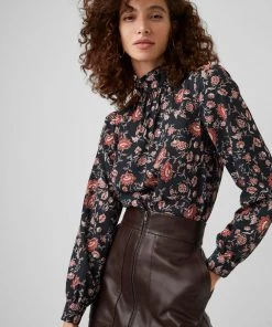 French Connection Sale Alison Light Button Neck Top