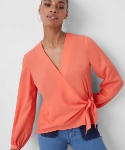 French Connection Crepe Light Wrap-Over Top Sale