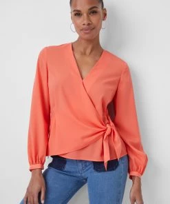 French Connection Crepe Light Wrap-Over Top Sale