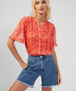 French Connection Bonita Crinkle Ruffle Top Sale