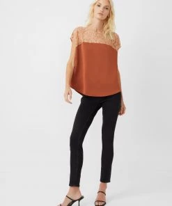 French Connection Eshi Satin Foil Lace Mix Top